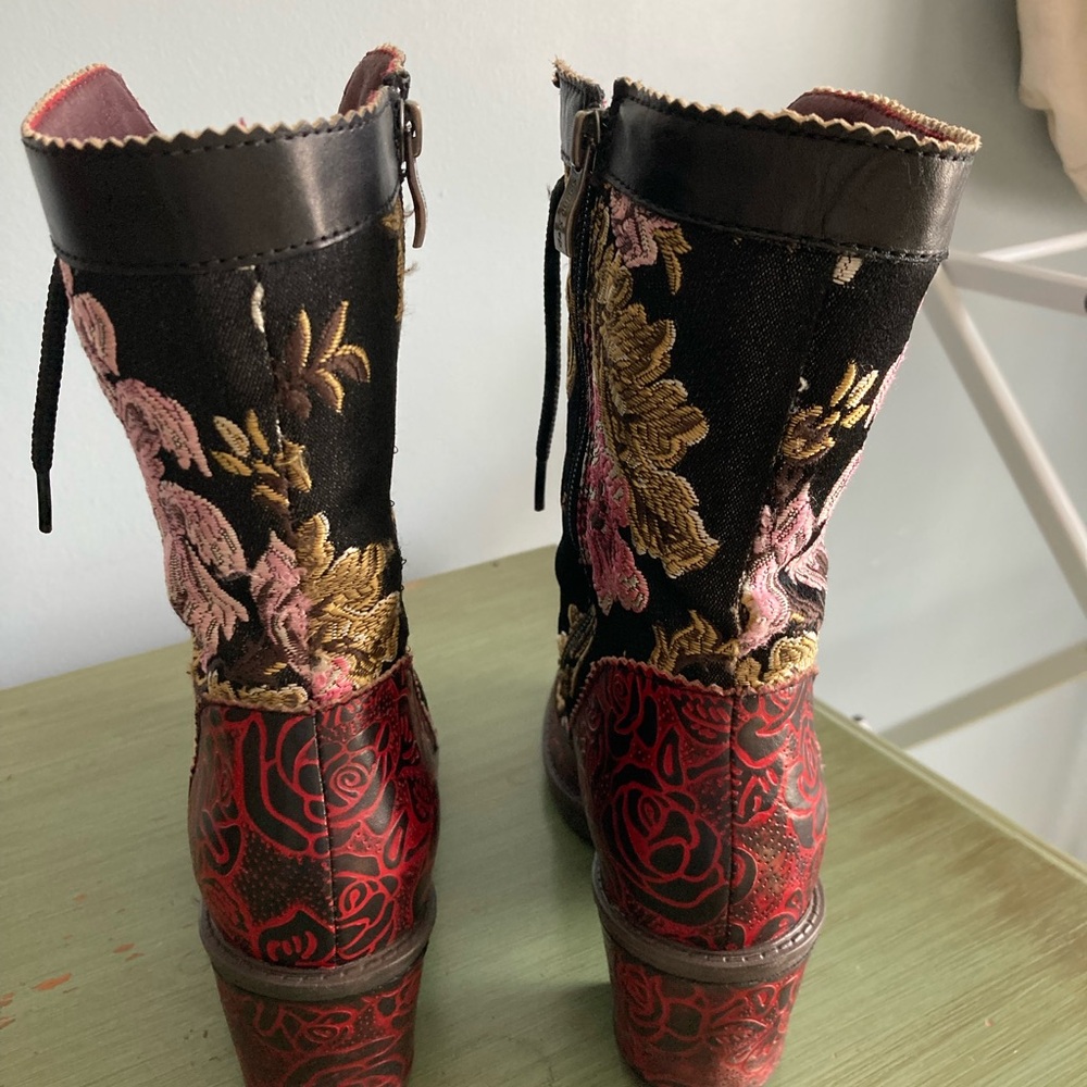 The Pyramid Collection Red and Black Embroidered Ankle Boots - Picture 2 of 5